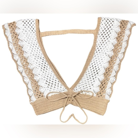 Womens Crochet Sleeveless Crop Top
White & Tan Khaki Size Small Beach Cover up - Picture 4 of 16